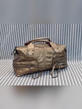 Patricia Nash Metallic Bronze Leather Satchel Duffle Bag